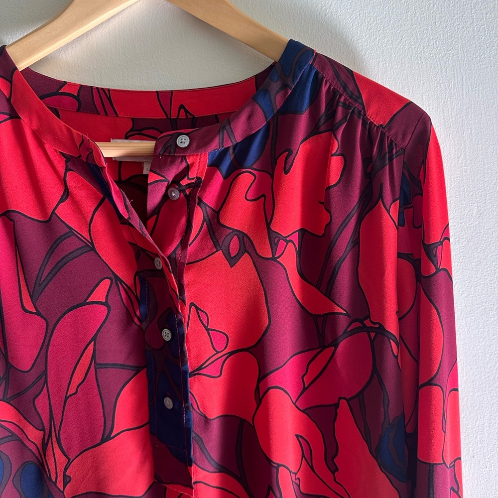 LOFT Red and Blue Floral Blouse